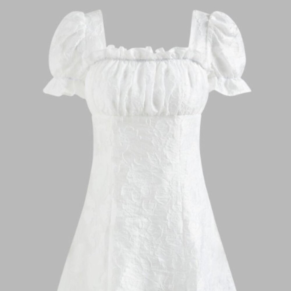 CIDER Solid Floral Lace Mini Dress - White Bridal / Graduation Dress